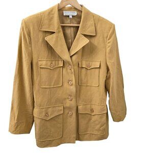 Vtg Silk‎ Lore Blazer Jacket Medium Butterscotch Tan Safari Utility Retro Silk